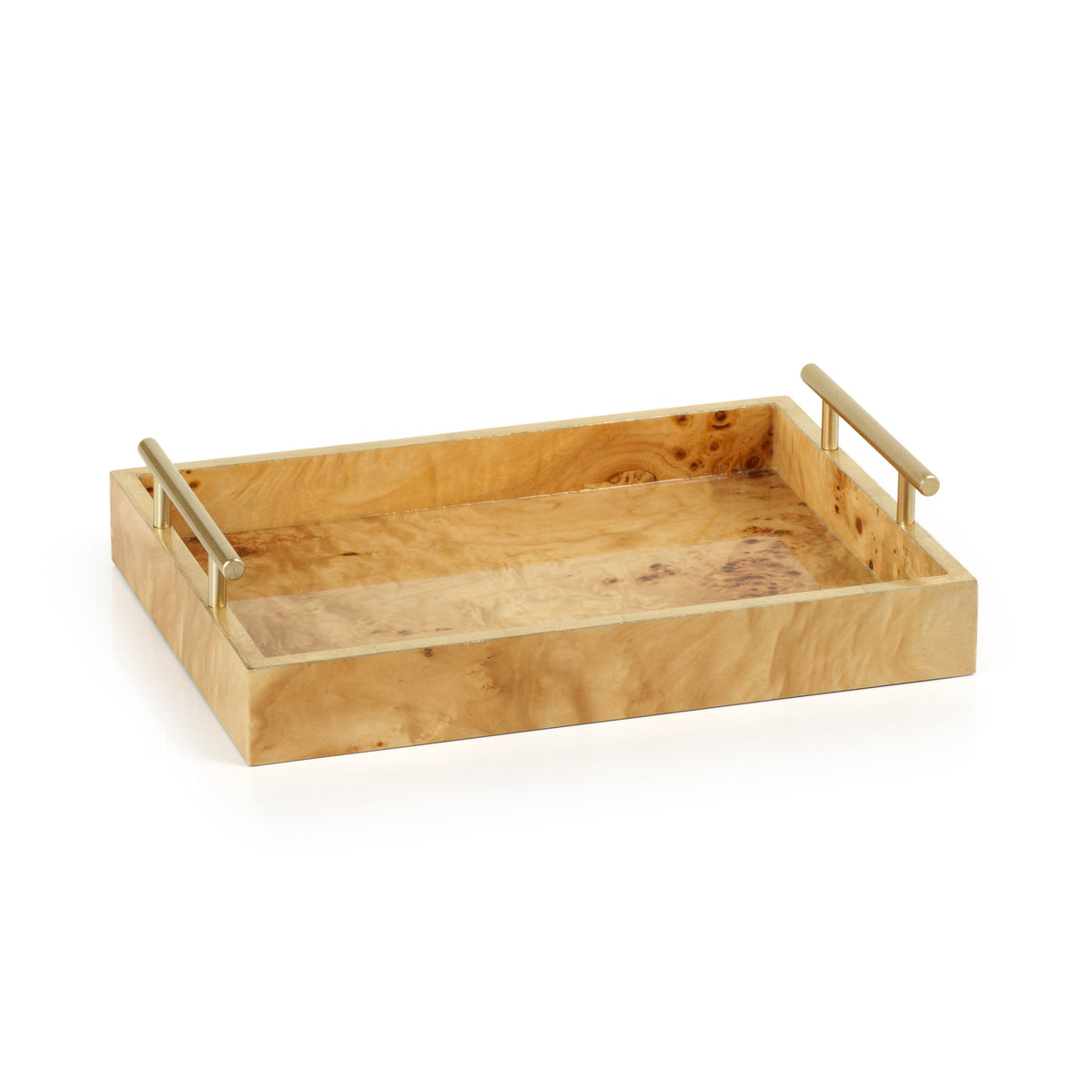 Leiden Burl Wood Rectangle Decorative Tray, Medium | Bone & Brass