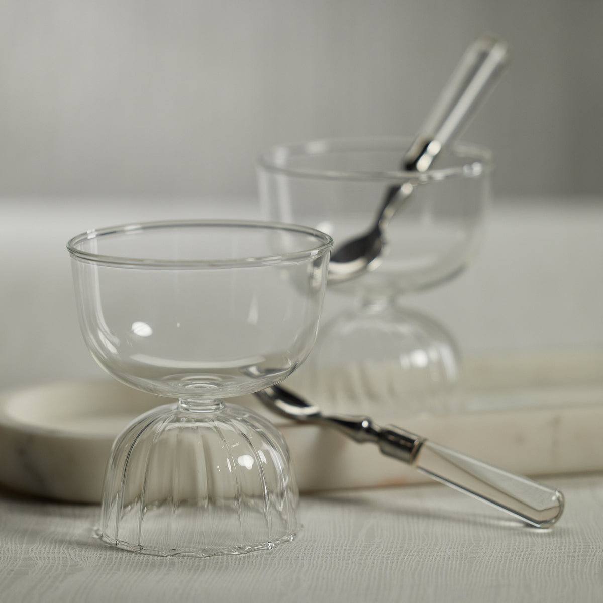Leighton Glass Pedestal Dessert Bowls, Set of 4 - Bowl Detail | Bone & Brass