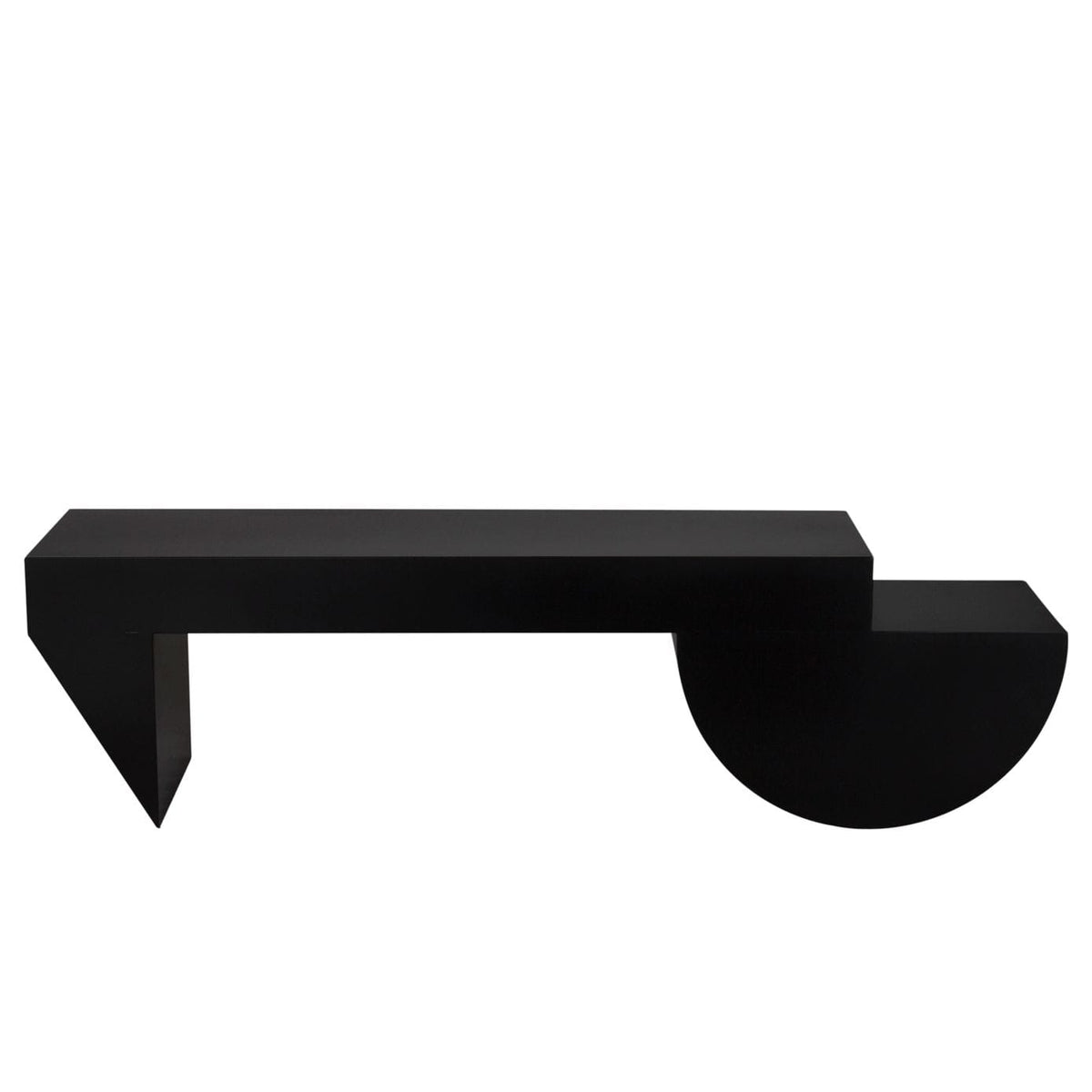 Leo Black Rectangle Coffee Table with a minimalist design, matte black industrial steel frame, and walnut wood top.