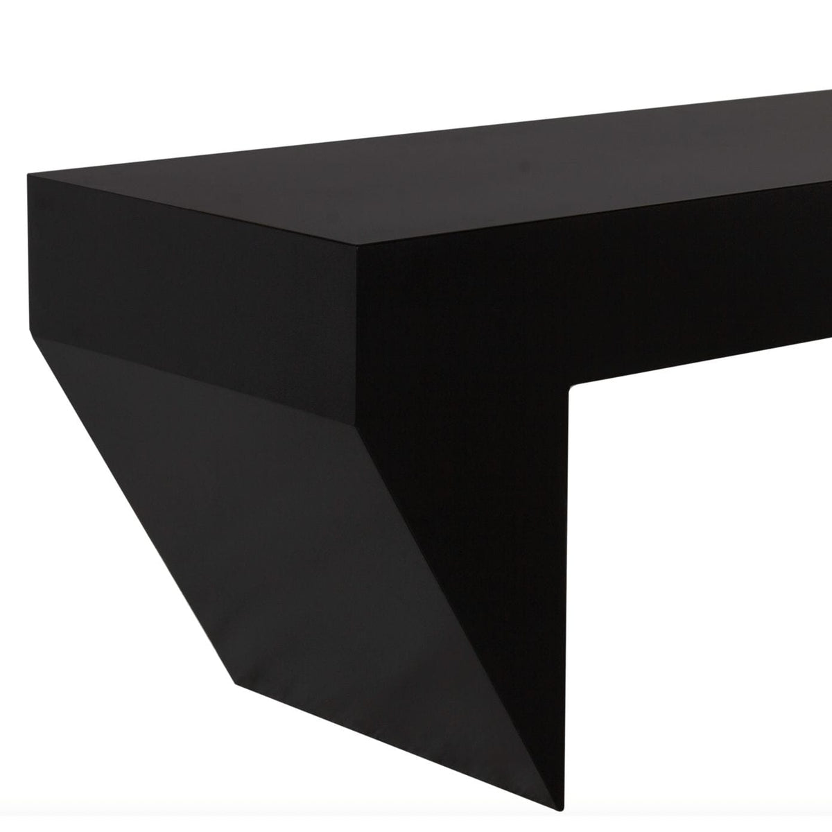 Leo Black Rectangle Coffee Table with matte black industrial steel frame and walnut wood top.