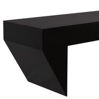 Leo Black Rectangle Coffee Table with matte black industrial steel frame and walnut wood top.
