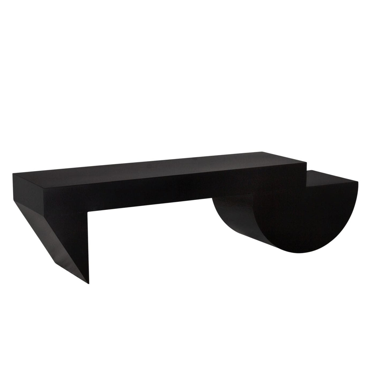 Leo Black Rectangle Coffee Table with a minimalist design, matte black finish, and unique geometric legs.