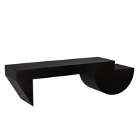 Leo Black Rectangle Coffee Table with a minimalist design, matte black finish, and unique geometric legs.