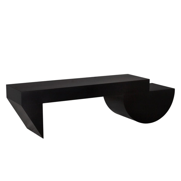 Leo Black Rectangle Coffee Table with a minimalist design, matte black finish, and unique geometric legs.