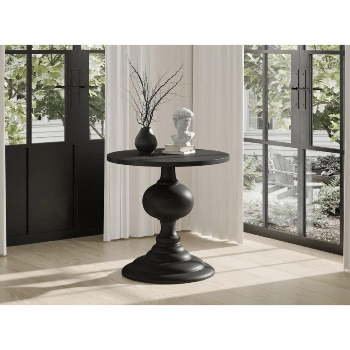 Lexie Black Round Accent Table - Table Side View | Bone & Brass