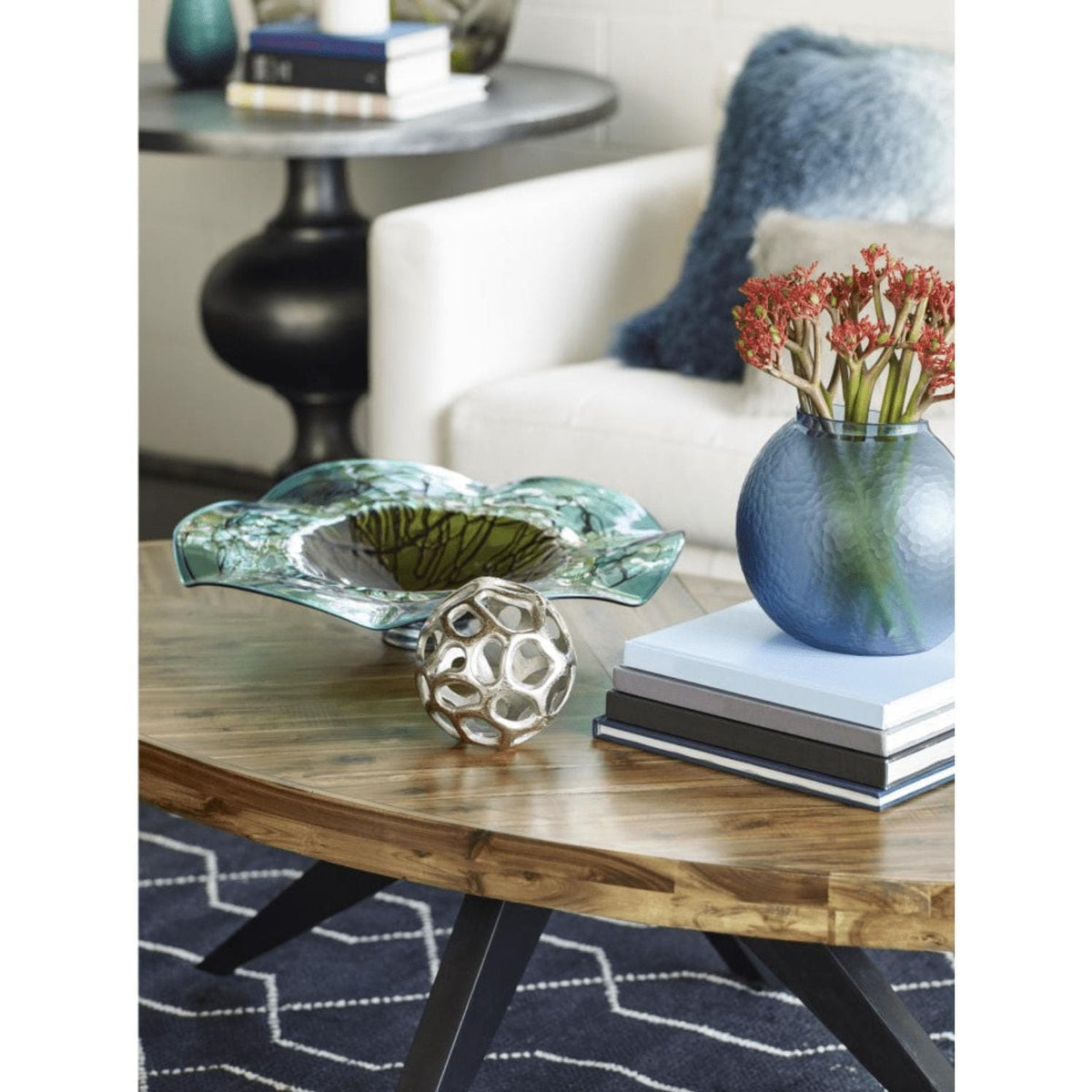 Lexie Black Round Accent Table - Table Top View | Bone & Brass