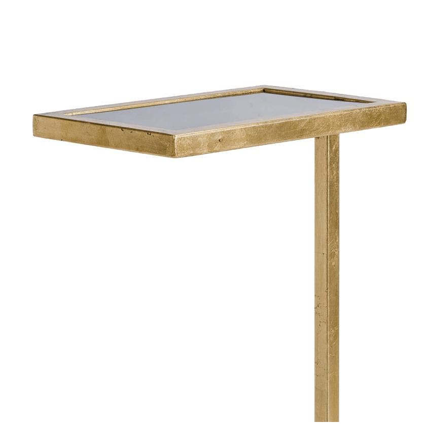 Liam Gold Leaf Drink Table with rectangular glass top and slender cantilevered base.