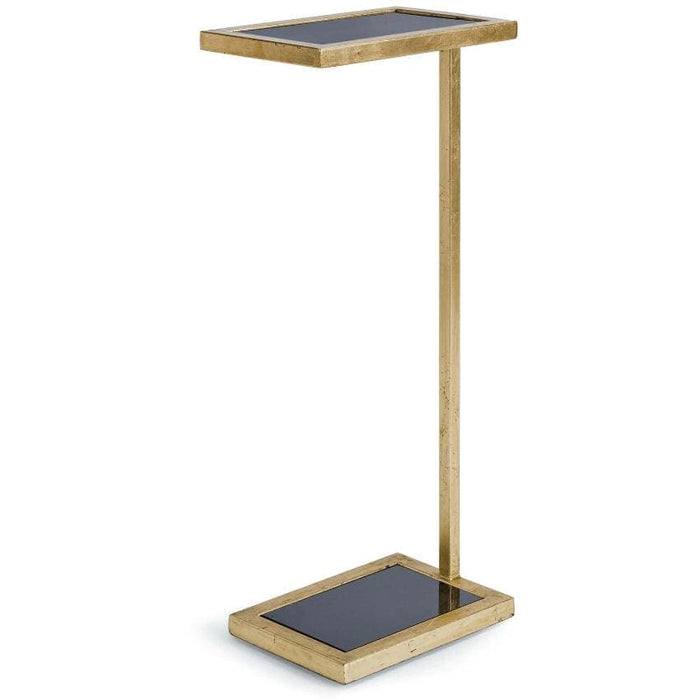 Liam Gold Leaf Drink Table with black glass top and cantilevered base.
