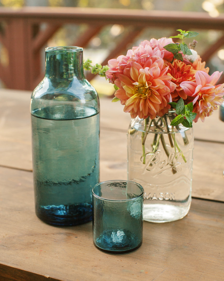 Handblown Hammered Glass Carafe with Lid