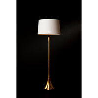 Lillian floor lamp with a sleek, modern brass silhouette and a natural linen shade.
