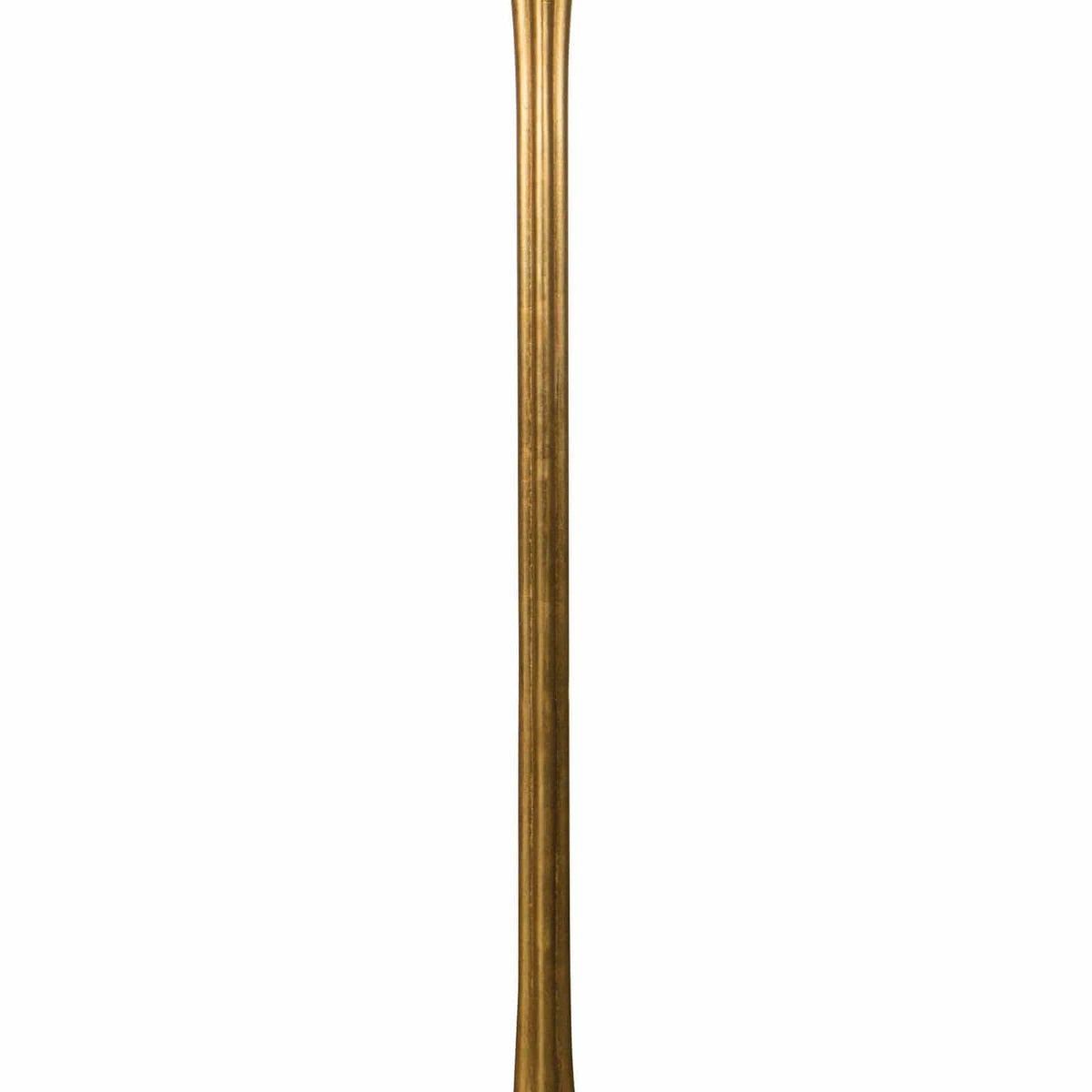 Lillian floor lamp with a sleek, modern brass silhouette and natural linen shade.