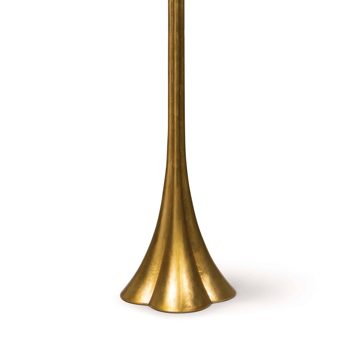 Lillian Floor Lamp base, featuring a sleek, modern, polished brass silhouette with a flared, scalloped design.