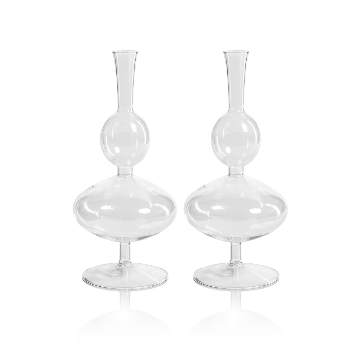 Lillian Glass Footed Vase Double, Set 2 - Vase Side View | Bone & Brass