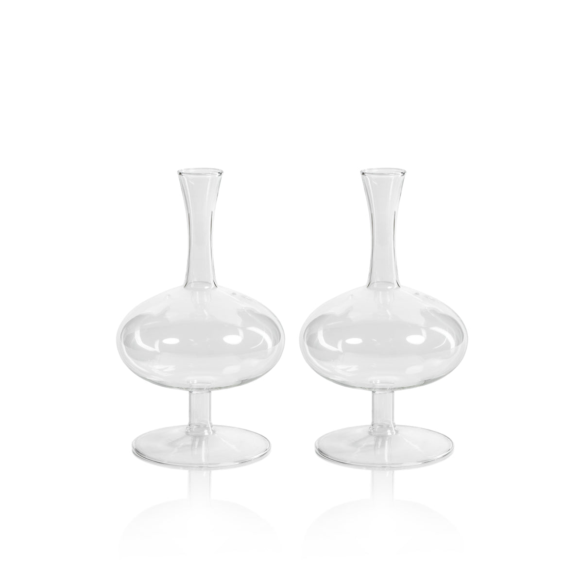 Lillian Glass Footed Vase, Oval, Set 2 - Vase Side View | Bone & Brass