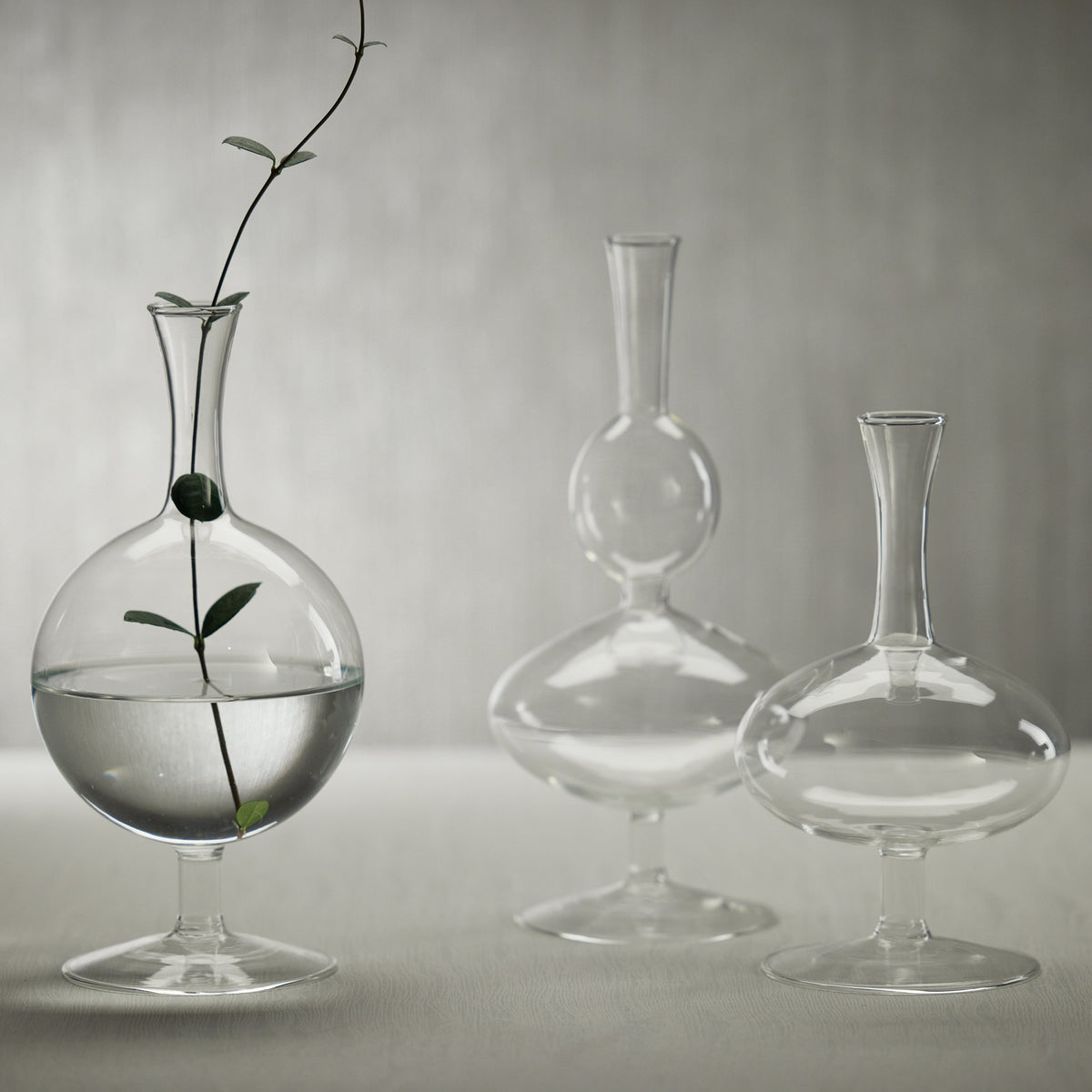 Lillian Glass Footed Vase, Round, Set 2 - Vase Detail | Bone & Brass