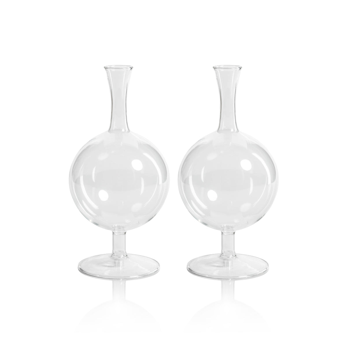 Lillian Glass Footed Vase, Round, Set 2 - Vase Side View | Bone & Brass