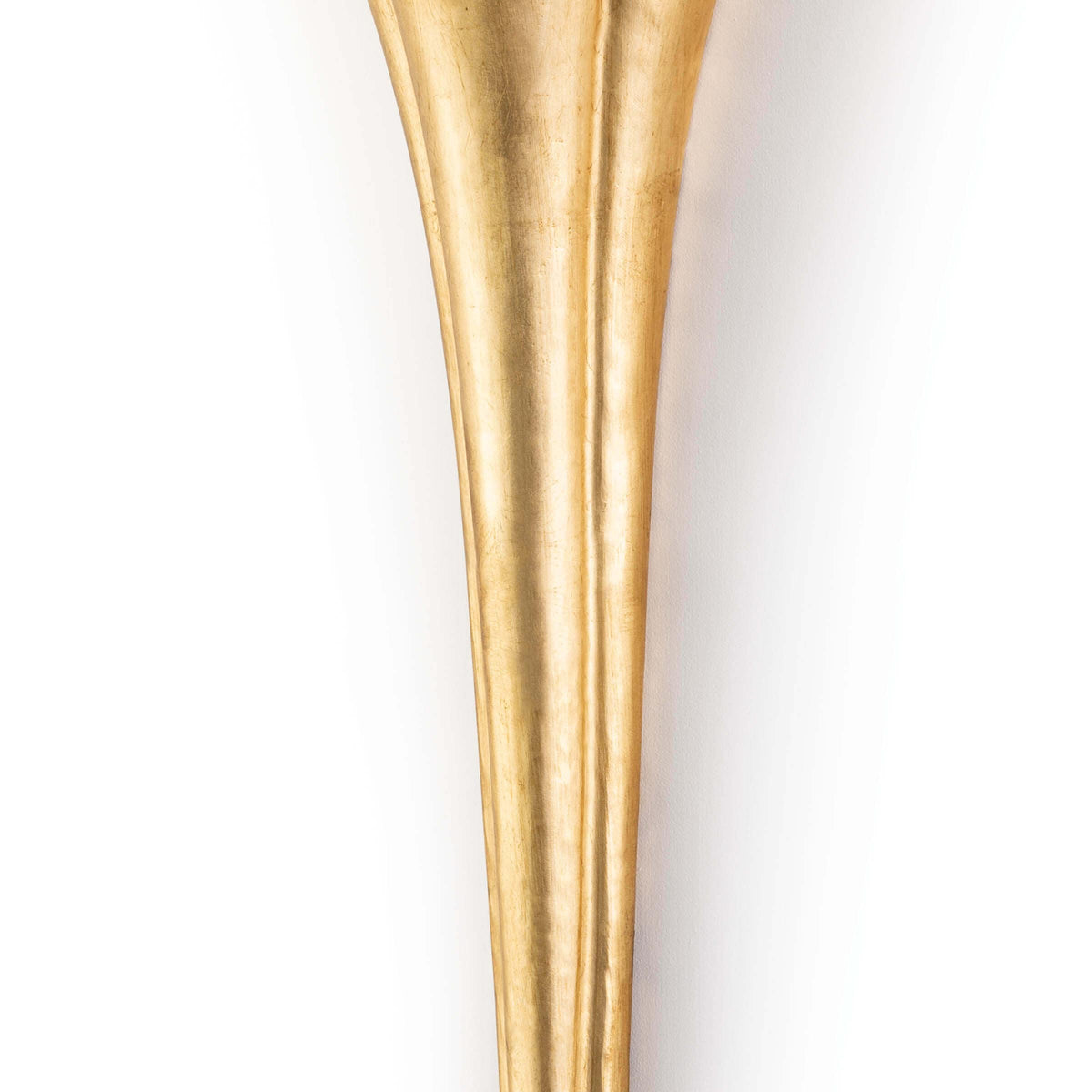 Gilded Art Deco Lillian sconce with a trumpet-style silhouette, 25" tall, on a white wall.