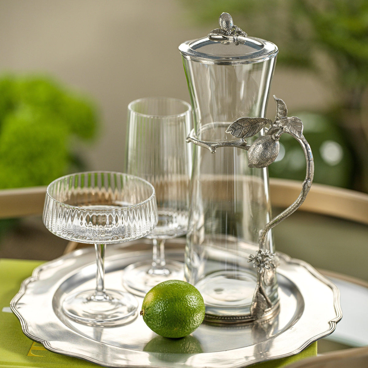 Limón Agria Pewter & Glass Pitcher Lid - Pitcher Detail | Bone & Brass