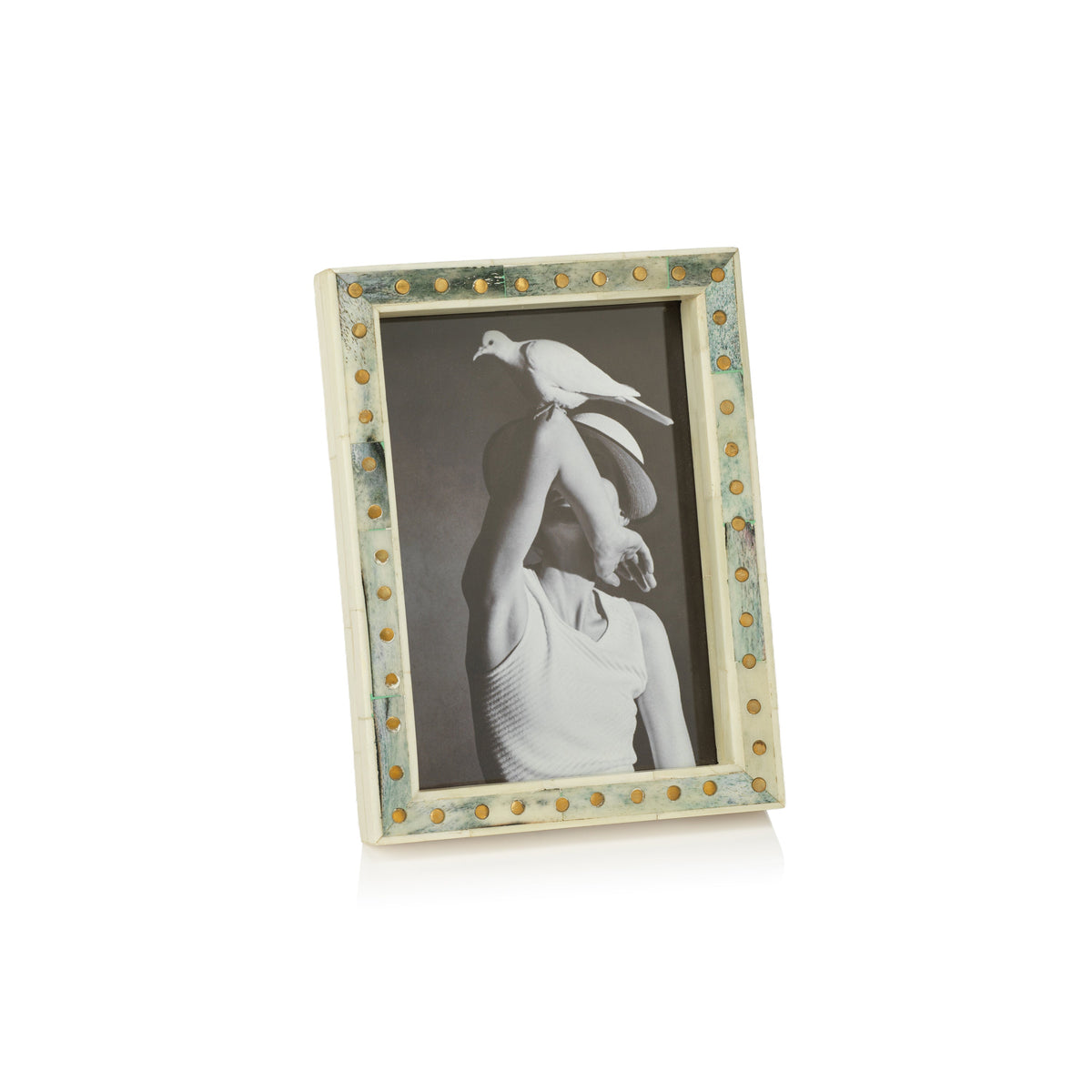Lindau Ivory & Green Bone Inlay Photo Frame 5x7 | Bone & Brass