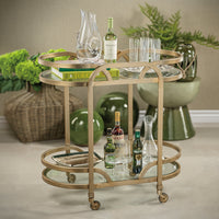 Lismore Oval Matt Gold Bar Cart - Bar Cart Detail | Bone & Brass
