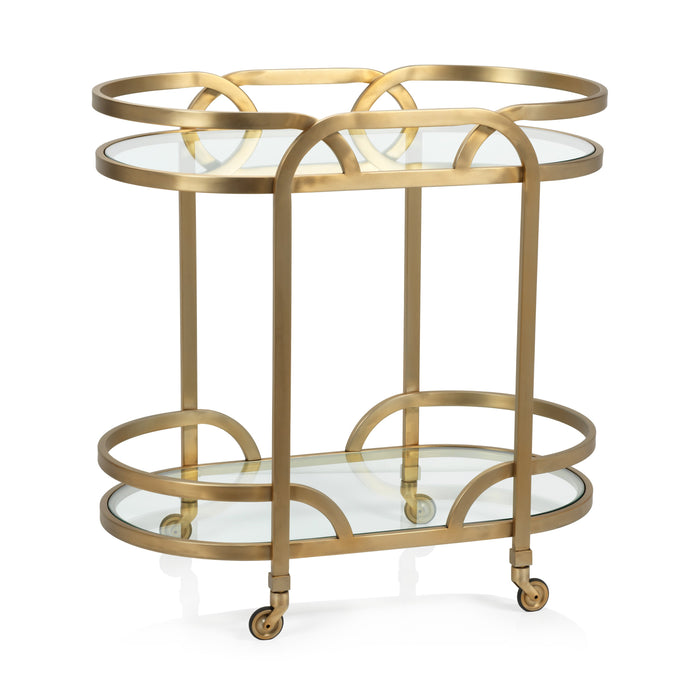 Lismore Oval Matt Gold Bar Cart | Bone & Brass