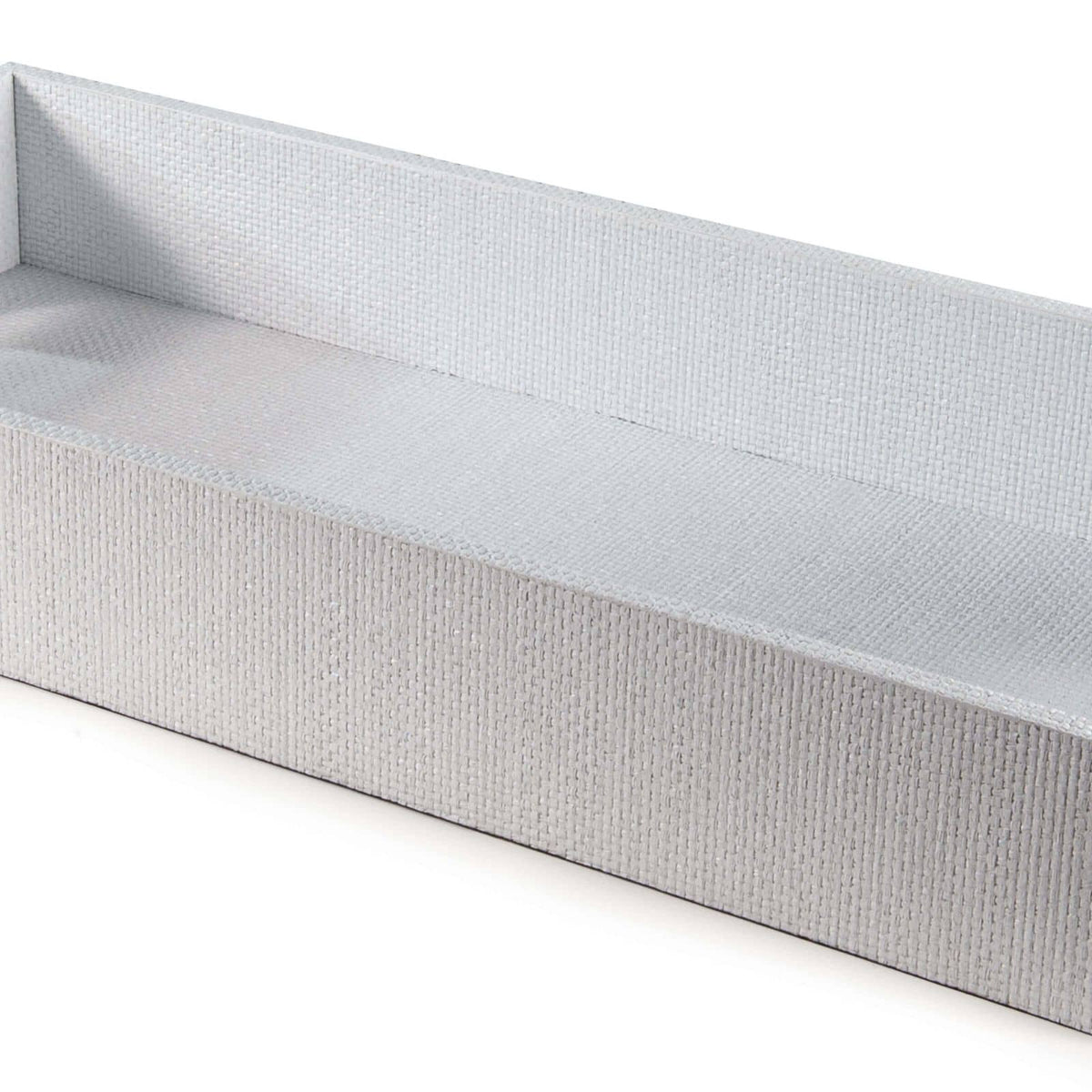 Small white Logia rectangle tray with textured woven material and rope-wrapped handles, ideal for coastal decor.