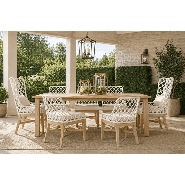 Lois White Rope Outdoor Wing Chair - Outdoor Dining Chair Side View | Bone & Brass