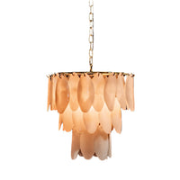 Three-tier Lotus Chandelier with handcrafted glass petals and an antique brass frame.