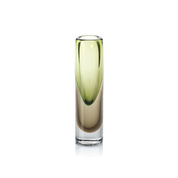 Luarca Amber & Green Artistry Cylinder Glass Vase | Bone & Brass