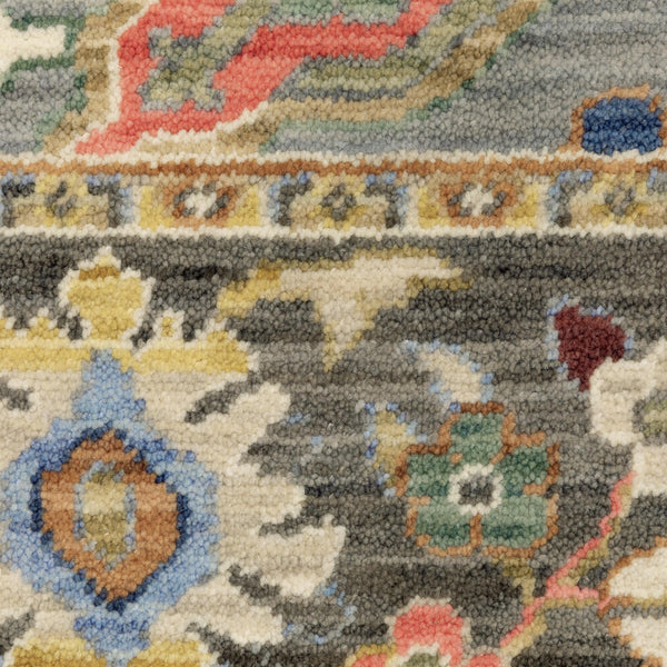 Close-up of Lucca Blue & Multi Traditional Rug, showing intricate cross-woven wool/nylon design with vibrant colors.