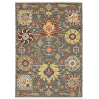 Lucca Charcoal & Multi Traditional Rug with intricate floral patterns in vibrant space-dyed wool and nylon.