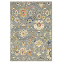 Lucca Grey & Multi Floral Traditional Rug with intricate cross-woven wool/nylon design.