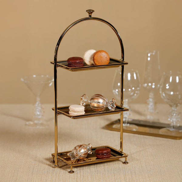 Lucente High Tea Polished Gold 3-Tier Serving Stand - Tray Detail | Bone & Brass