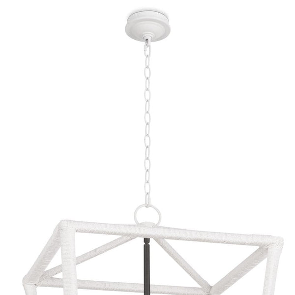 Medium Luella Lantern with textured white finish and blackened brass candelabra lighting.