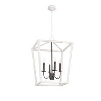 Luella Medium Lantern: white textured frame, blackened brass candelabra lighting, modern foyer pendant.