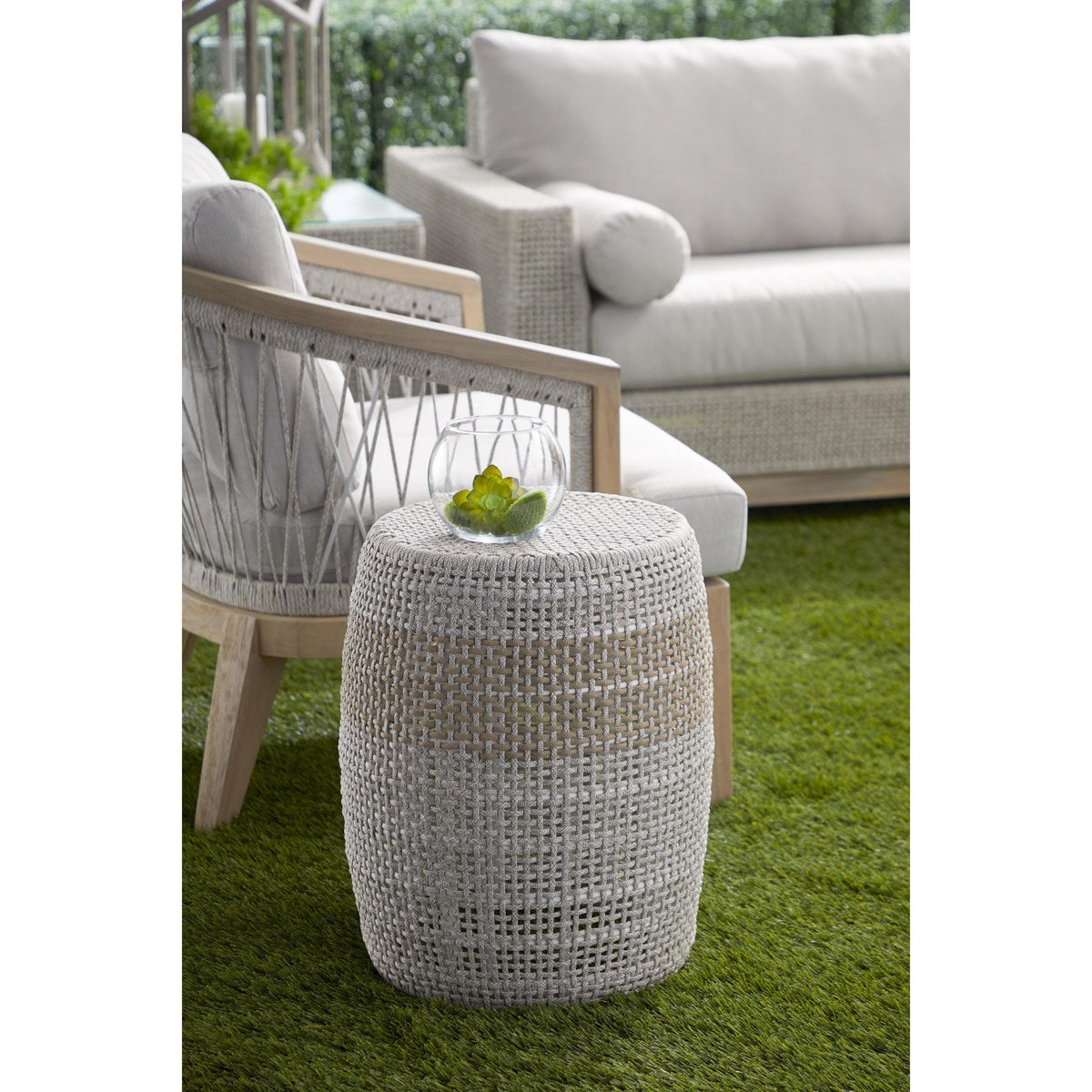 Lulu Taupe Rope Accent Table - Table Side View | Bone & Brass