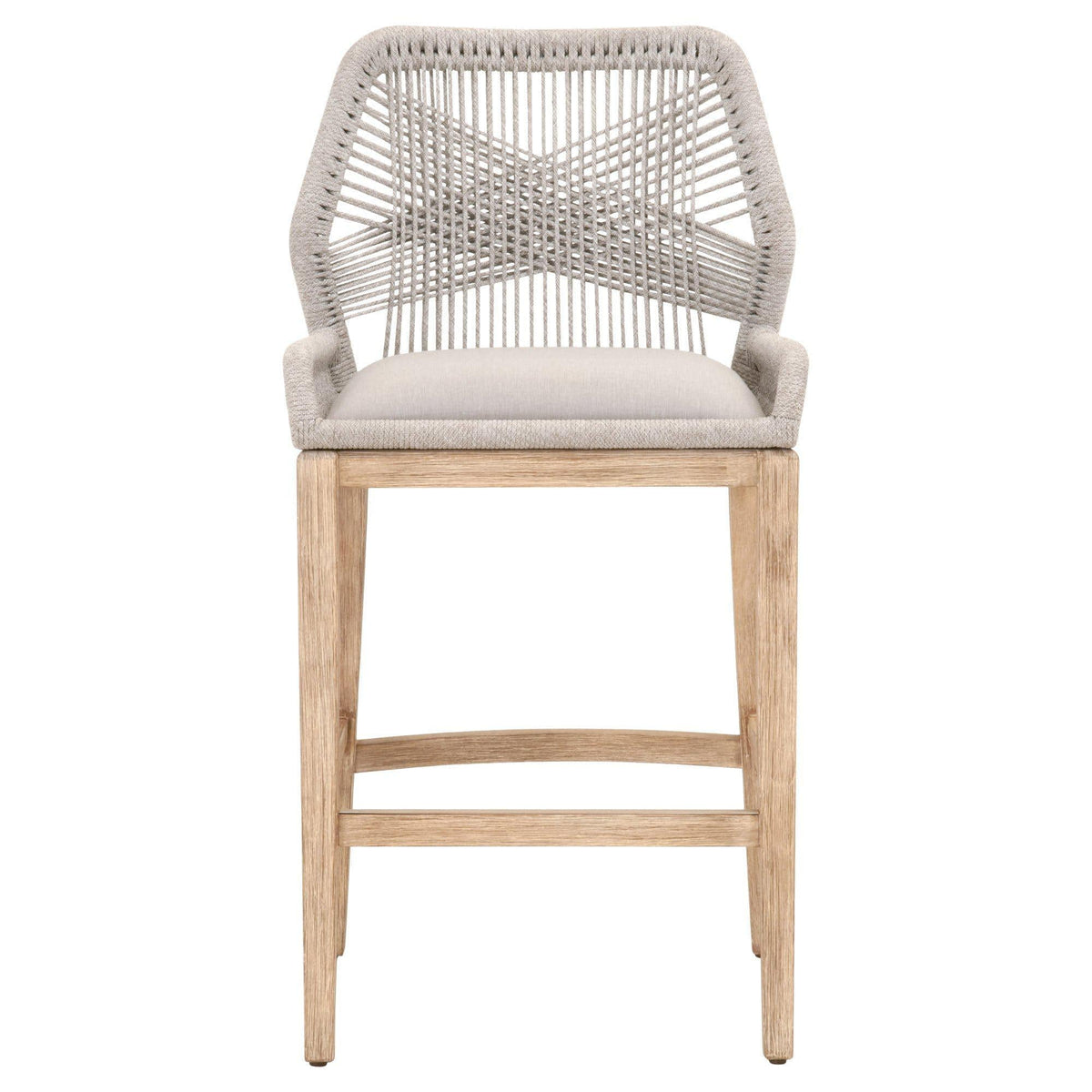 Lulu Taupe Rope Teak Barstool - Stool Side View | Bone & Brass