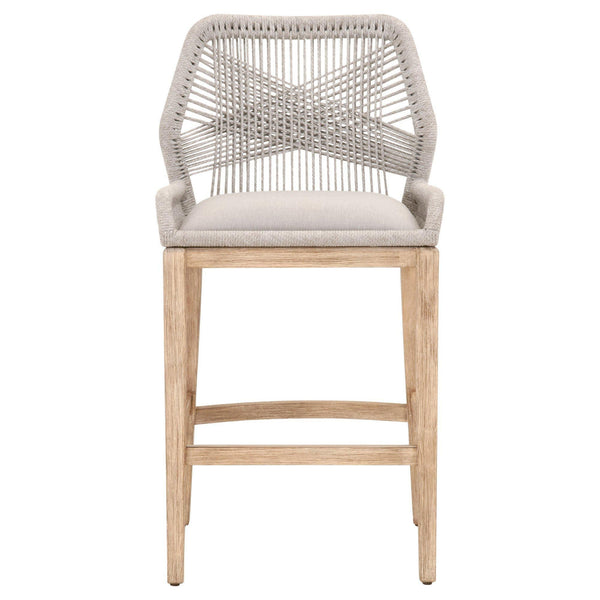 Lulu Taupe Rope Teak Barstool - Stool Side View | Bone & Brass