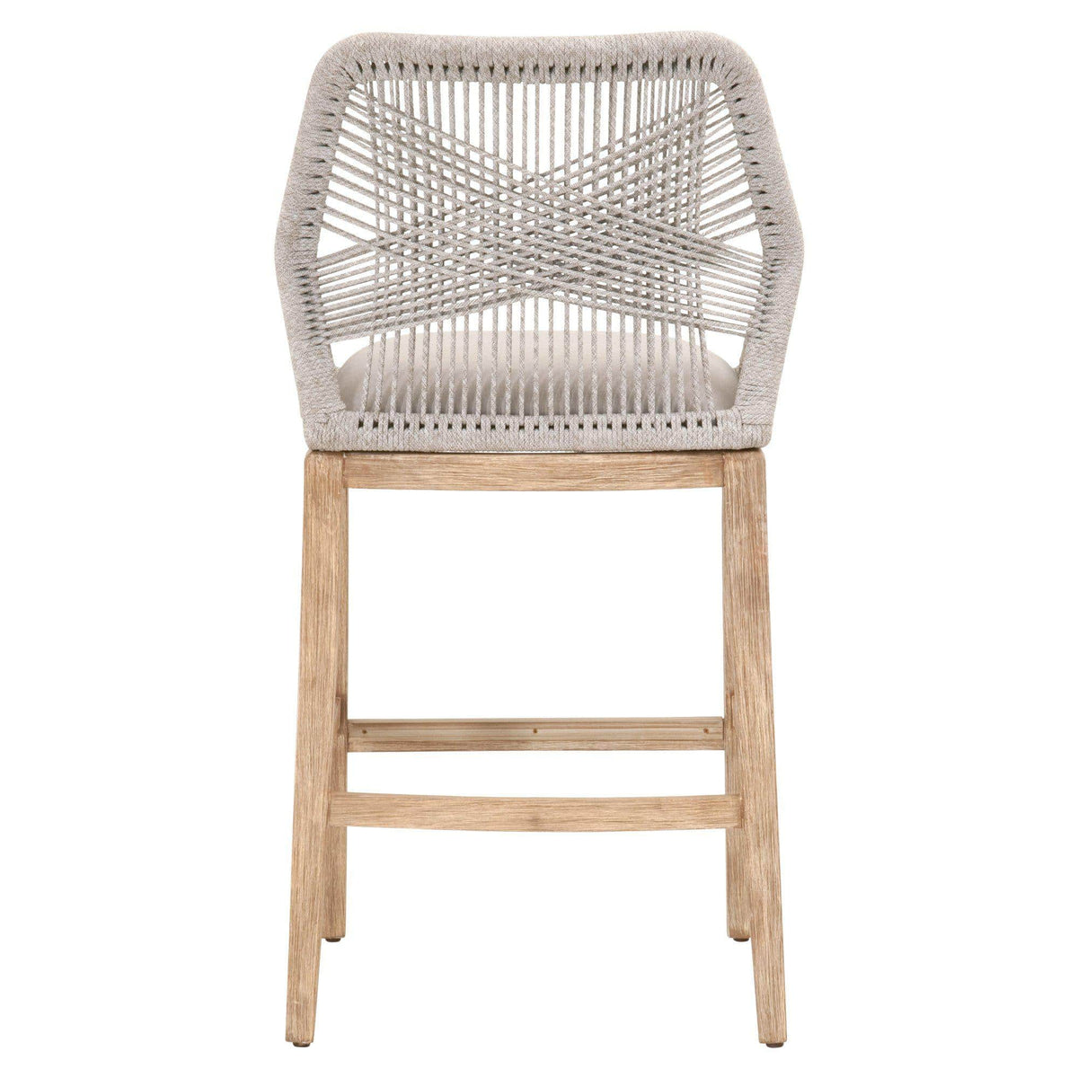 Lulu Taupe Rope Teak Barstool - Stool Seat Detail | Bone & Brass