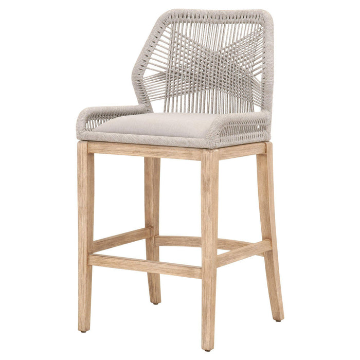 Lulu Taupe Rope Teak Barstool | Bone & Brass