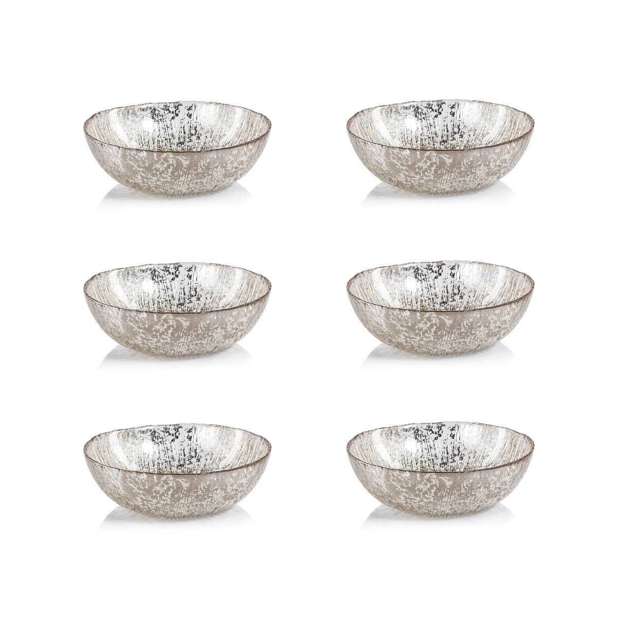 Luminara Golden Silver Fusion Deep Glass Bowls, Set 6 - Bowl Side View | Bone & Brass