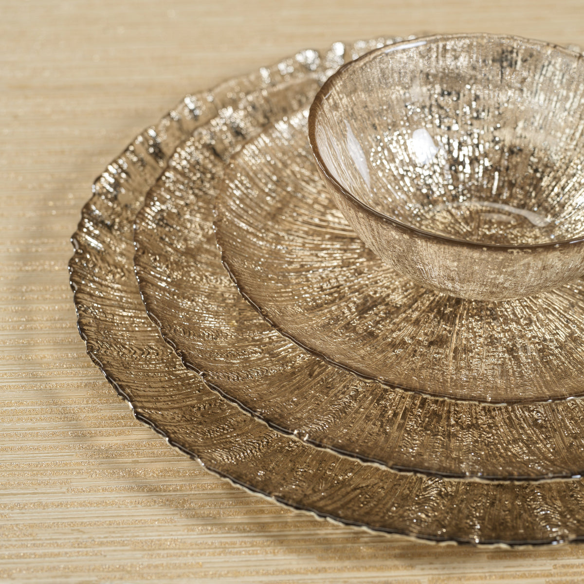 Luminara Golden Silver Fusion Glass Plate 11" Set 6 - Plate Side View | Bone & Brass