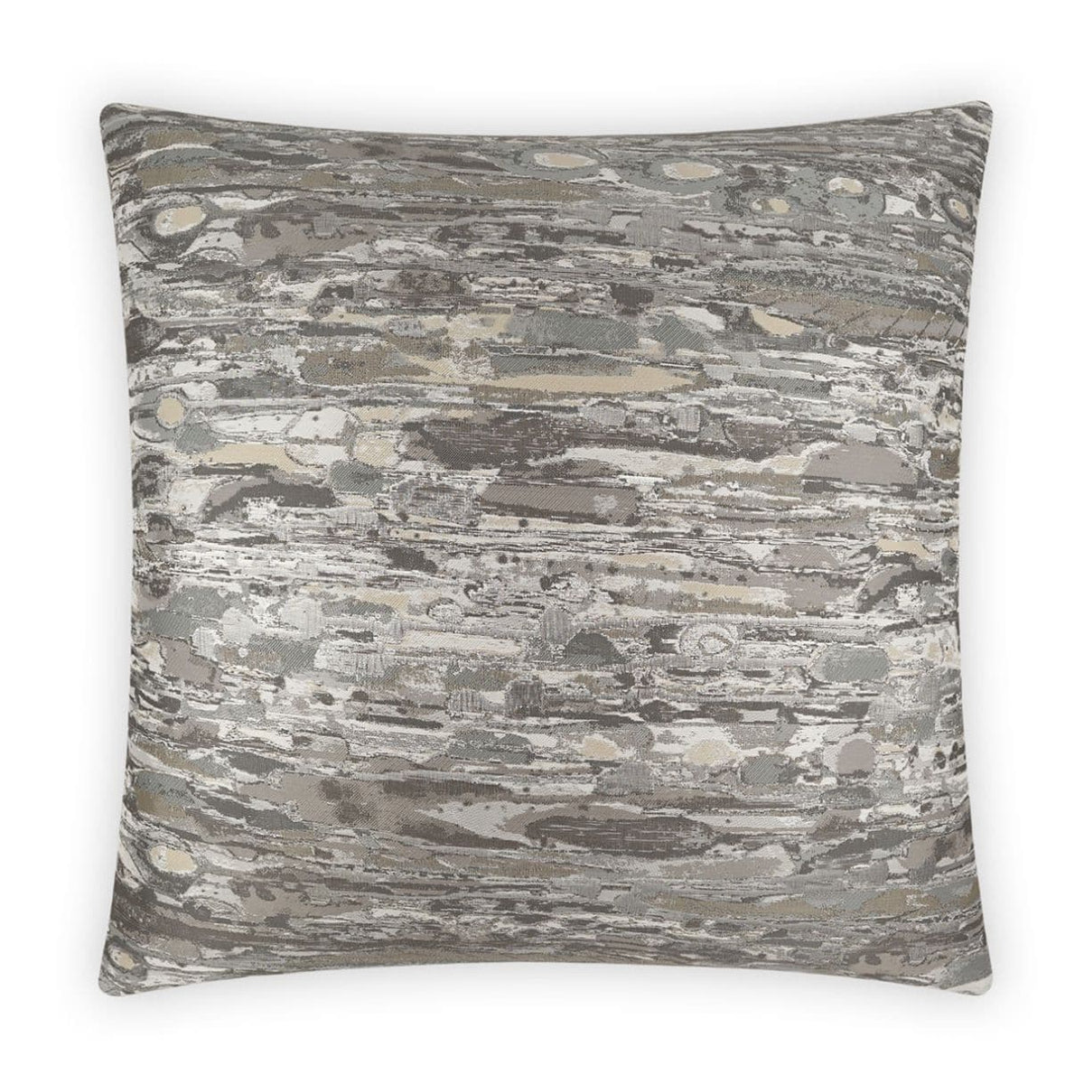 Lynn Silver 24x24 throw pillow with a textured, abstract gray and silver pattern, seamless zippered cover.
