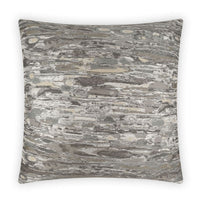 Lynn Silver 24x24 throw pillow with a textured, abstract gray and silver pattern, seamless zippered cover.