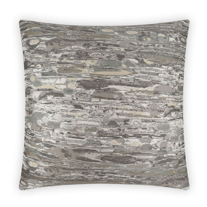 Lynn Silver 24x24 throw pillow with a textured, abstract gray and silver pattern, seamless zippered cover.