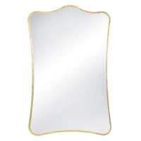 Lyrical gold-edged mirror with a wavy, ornate frame, 44" H x 28" W.