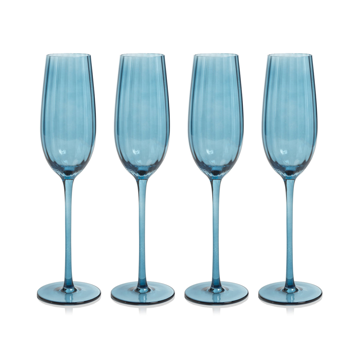 Madden Blue Champagne Flutes, Set 4 - Glass Stem Detail | Bone & Brass