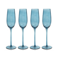 Madden Blue Champagne Flutes, Set 4 - Glass Stem Detail | Bone & Brass