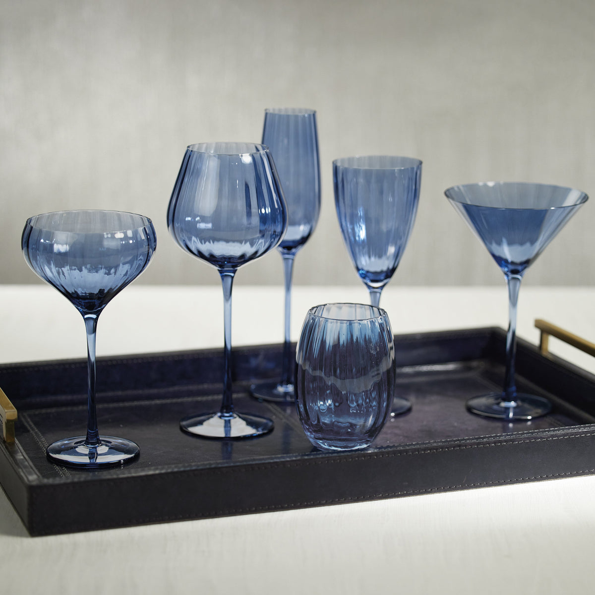 Madden Blue Champagne Flutes, Set 4 - Glass View | Bone & Brass