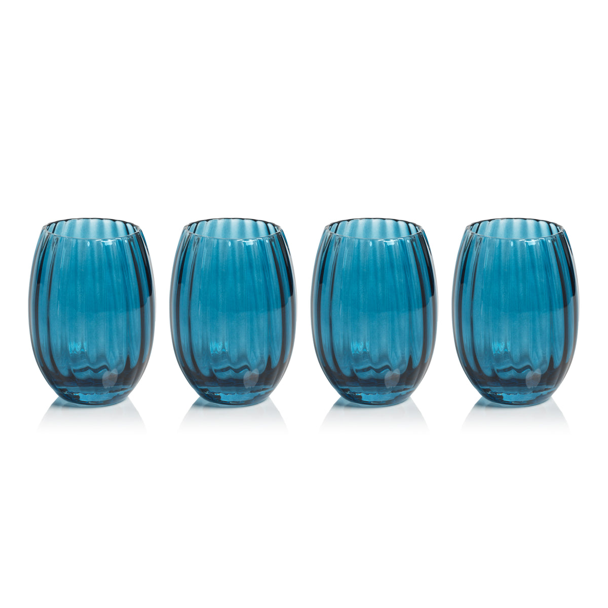 Madden Blue Stemless Glasses, Set of 4 - Tumbler Side View | Bone & Brass